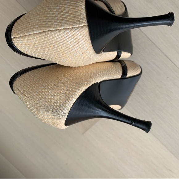 Beverly Feldman Summer Of Love Heels Black Jewel Flower Tan Peep Open Toe - Picture 6 of 8